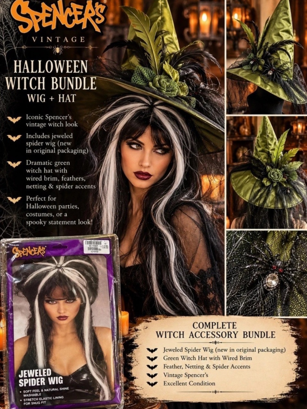 Vintage Spencers Halloween Witch Bundle NWT Black & Green